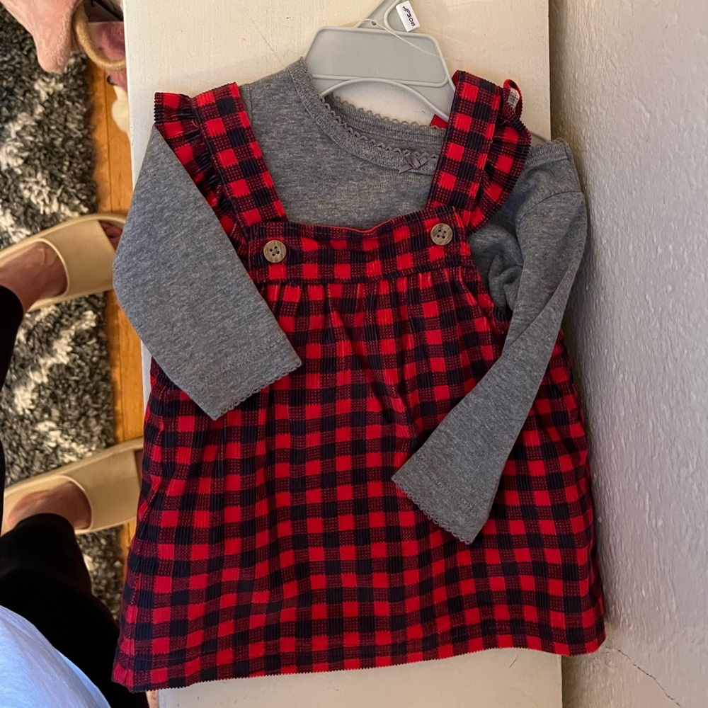 Carters baby girl 3 month plaid dress with gray long sleeve top, never worn